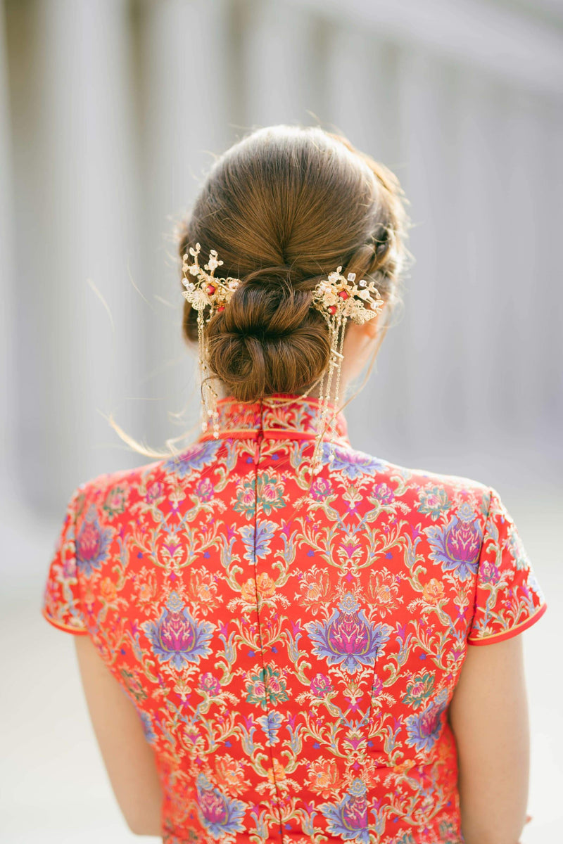 East Meets Dress Golden Snowflake Hair Pins | Chinese Wedding Hair Accessory