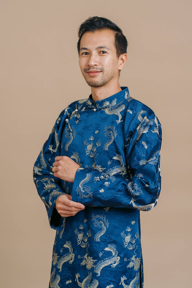 Hong Jacket | Traditional Vietnamese Mens Wedding Ao Gam Hong Jacket | Traditional Vietnamese Mens Wedding Ao Gam