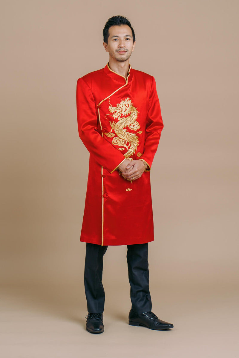 Wedding Dress Mens Parka Red Nguyen Jacket Red Gold Vietnamese