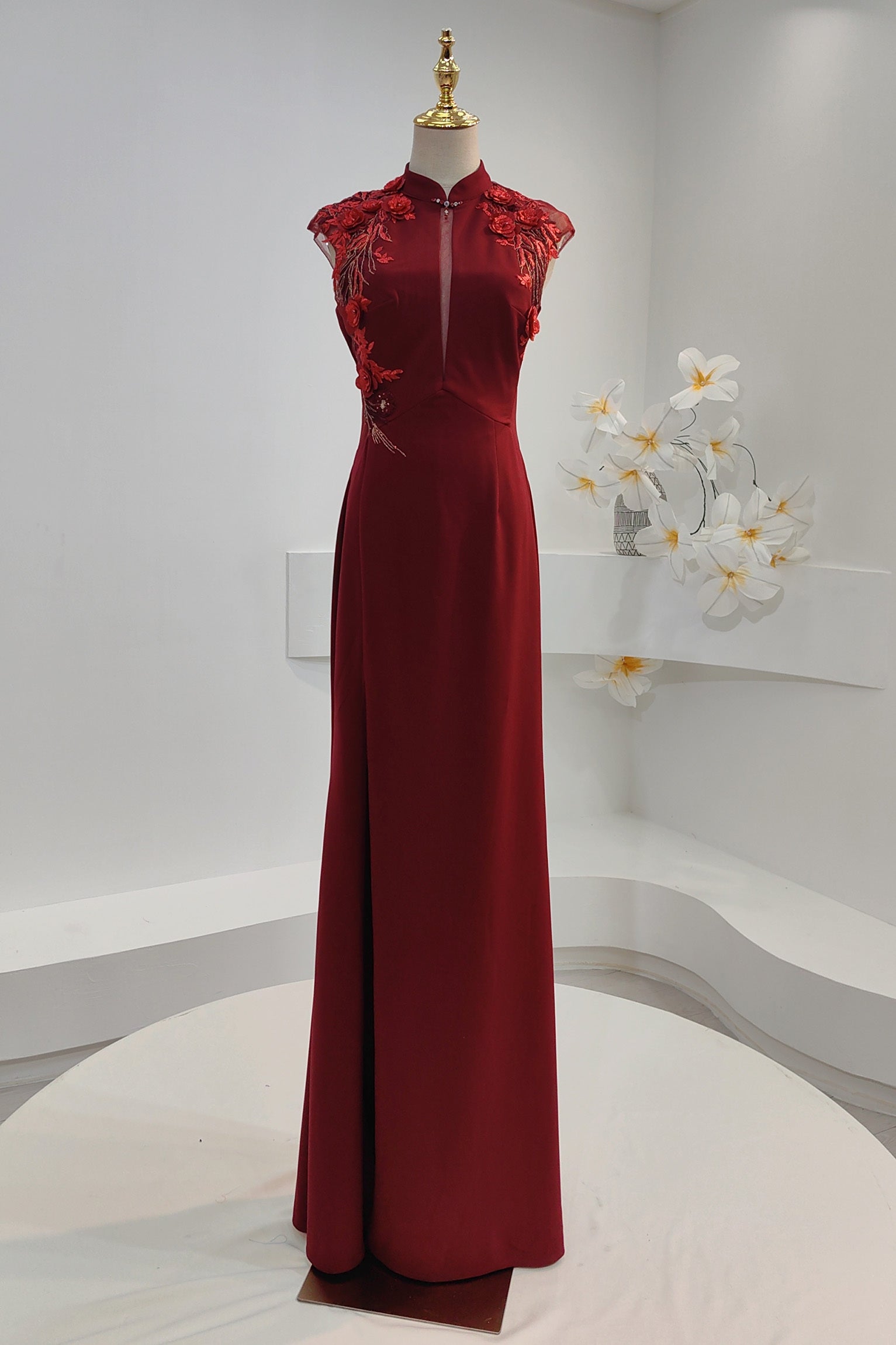 Wine Red Marilyn Bespoke Dress | Modern Chinese Wedding Dress