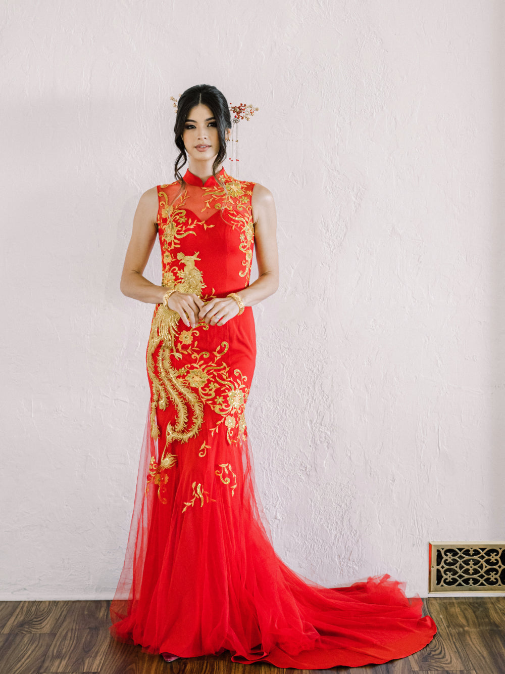 Suni Bespoke Dress | Red & Gold Mermaid Chinese Wedding Dress Suni Bespoke Dress | Red & Gold Mermaid Chinese Wedding Dress