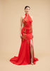 Kimberly Bespoke Dress | Modern Red & Gold Floral Mermaid Cheongsam