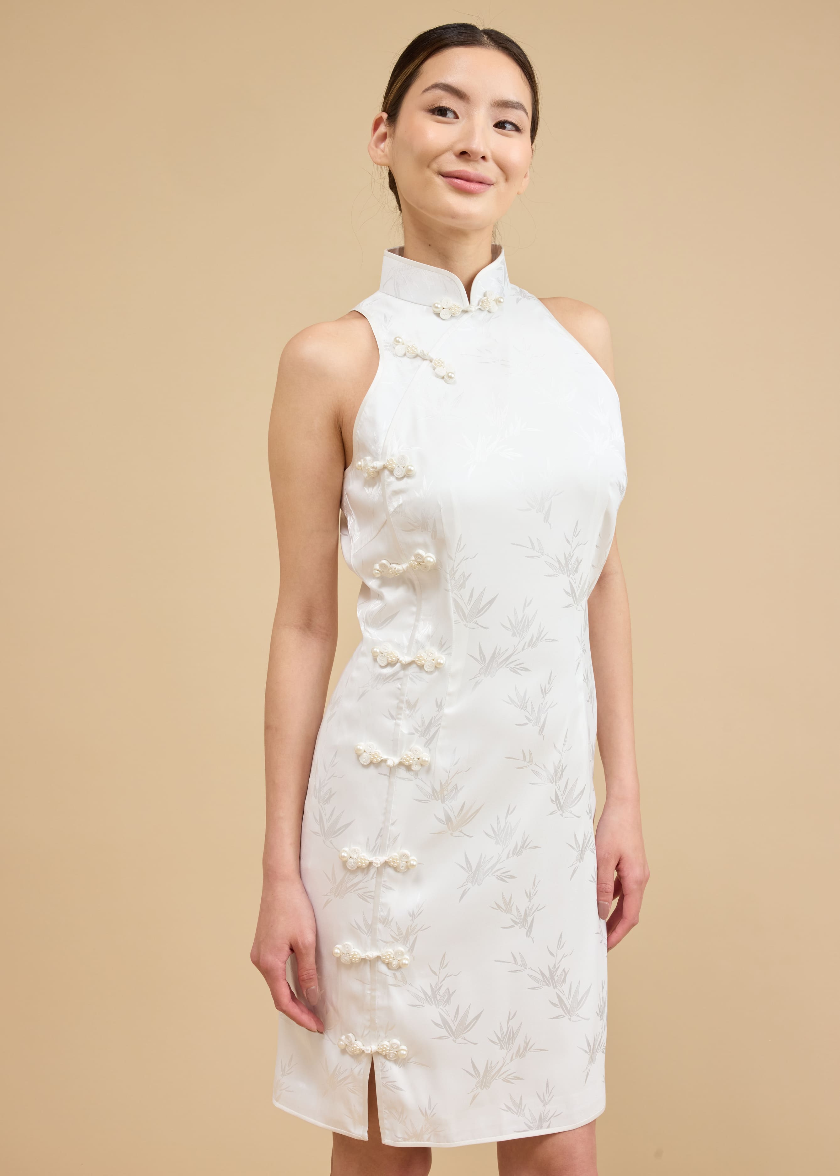 Arden Bespoke Dress | Modern Short Ivory Brocade Cocktail Cheongsam