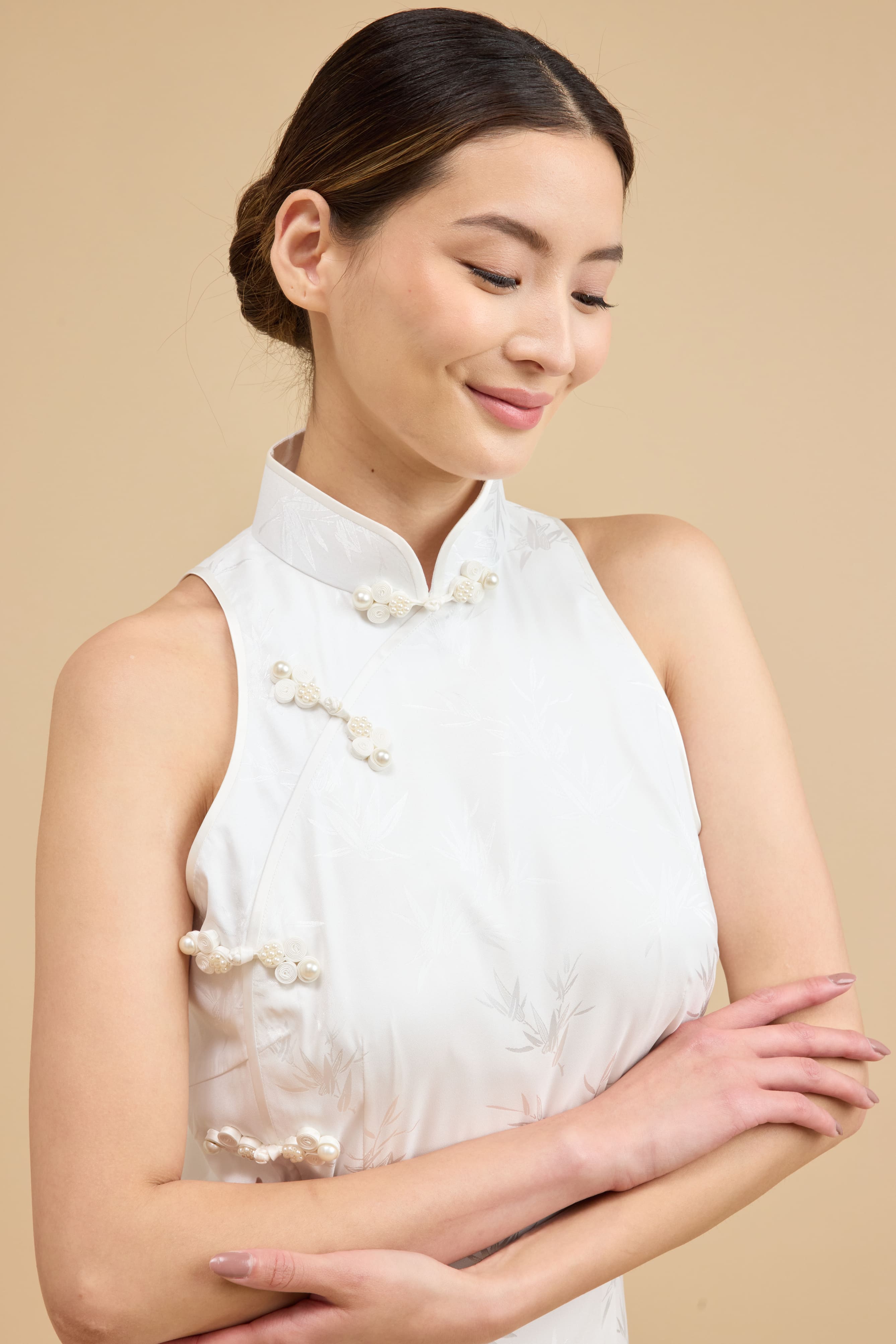 Arden Bespoke Dress | Modern Short Ivory Brocade Cocktail Cheongsam