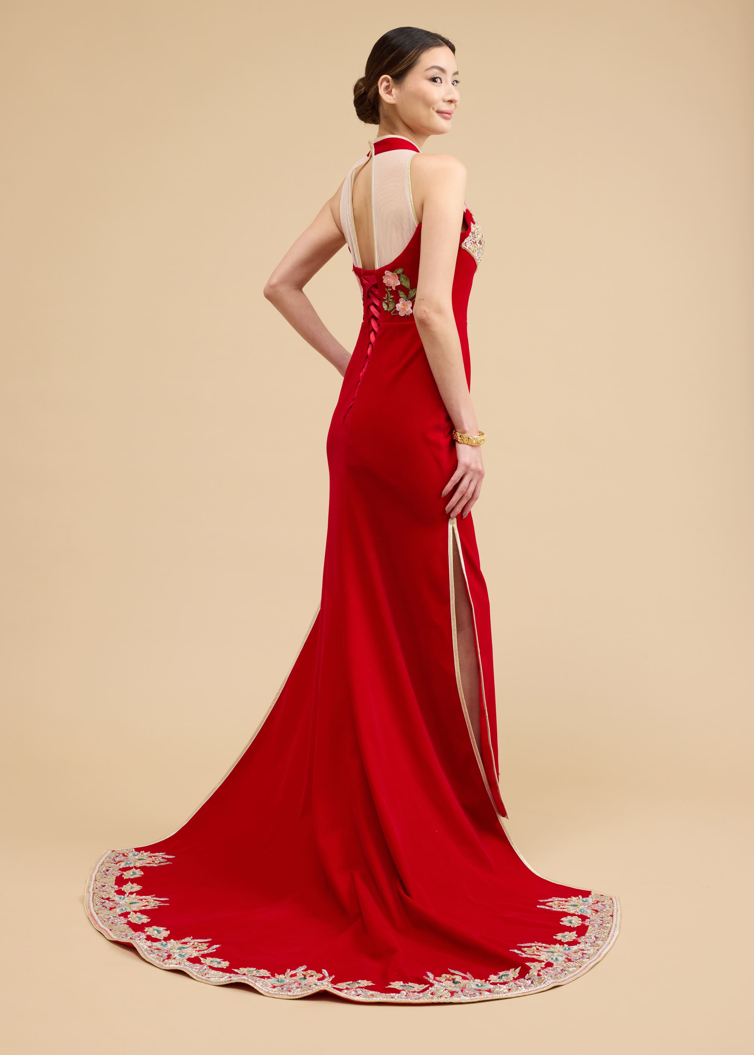 asian inspired bridesmaid dresses bridesmaid Qipao, bridesmaid cheongsam, bridesmaid Chinese dress XL / Champagne