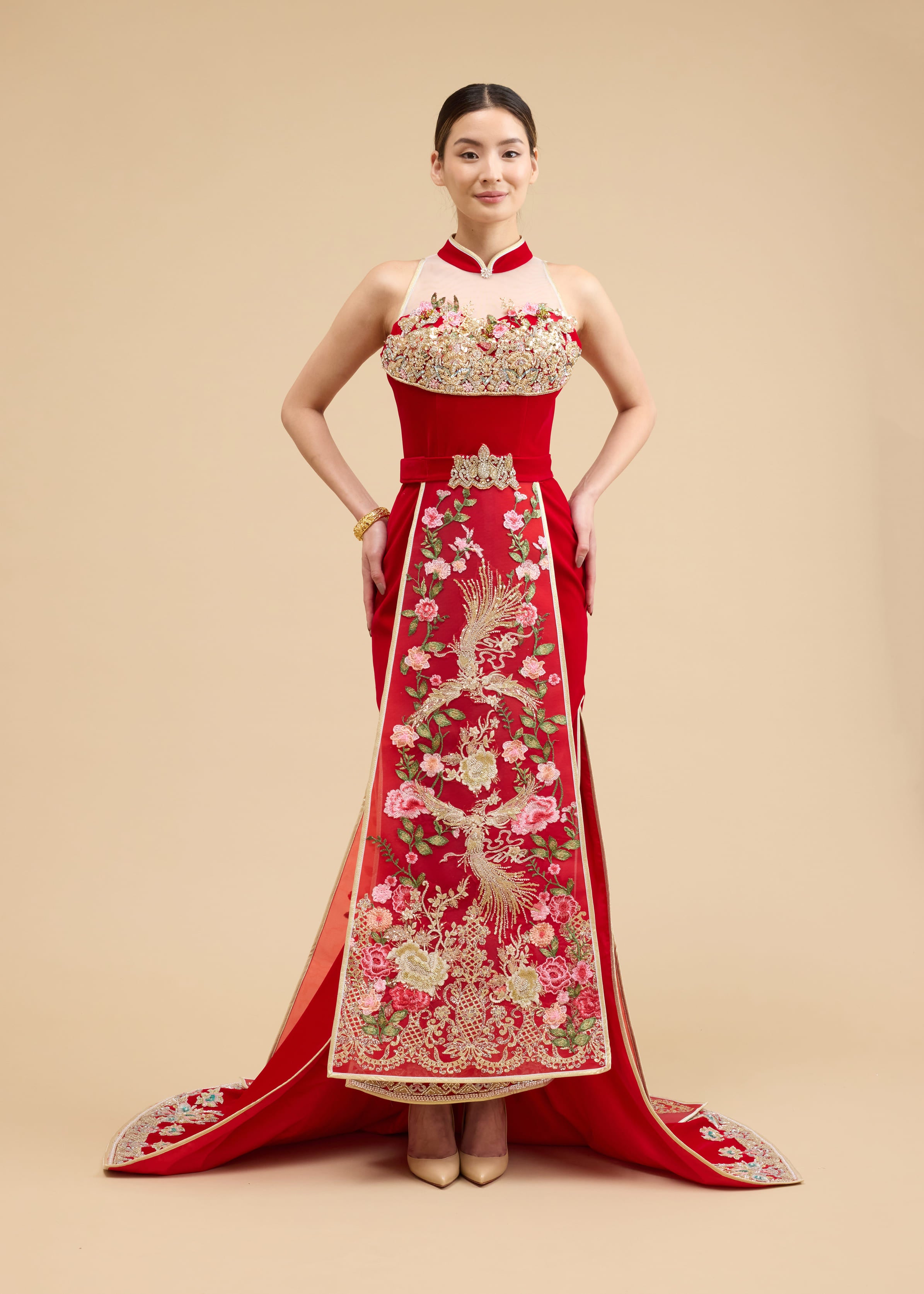 Celine Bespoke Dress | Red Phoenix Malaysian Chinese Inspired Wedding Dress Celine Bespoke Dress | Red Phoenix Malaysian Chinese Inspired Wedding Dress