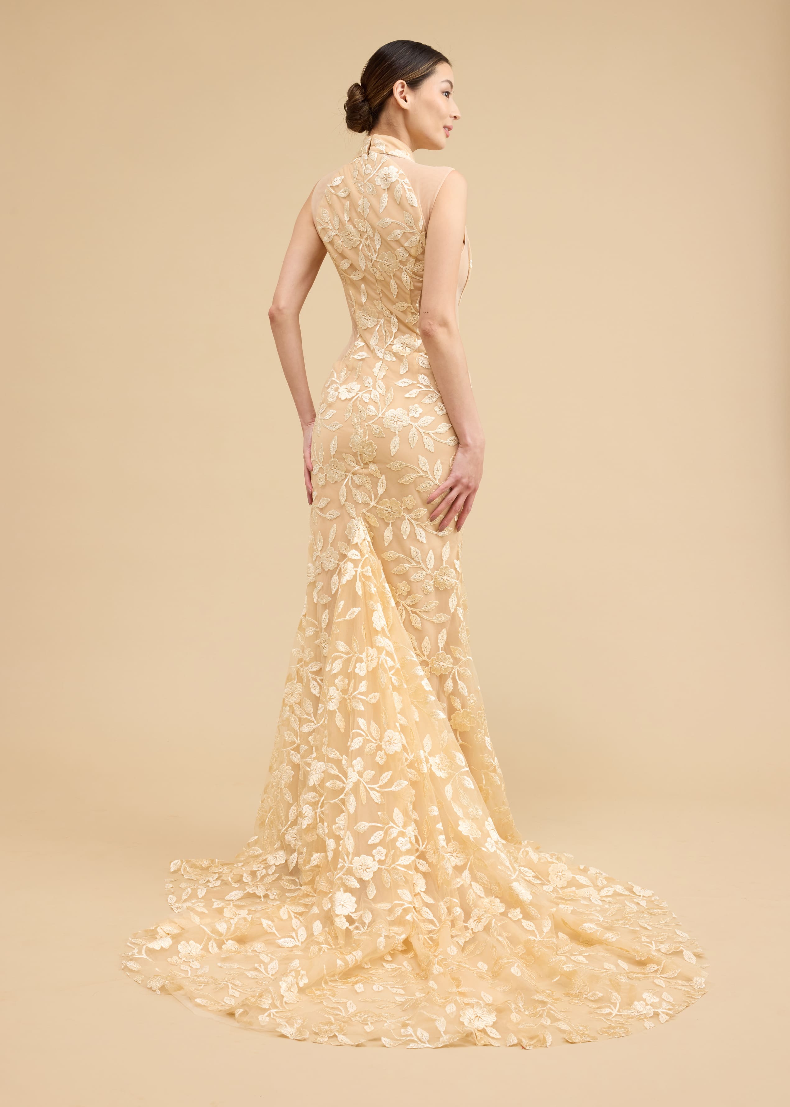 June Bespoke Dress | Modern Champagne Floral Cheongsam
