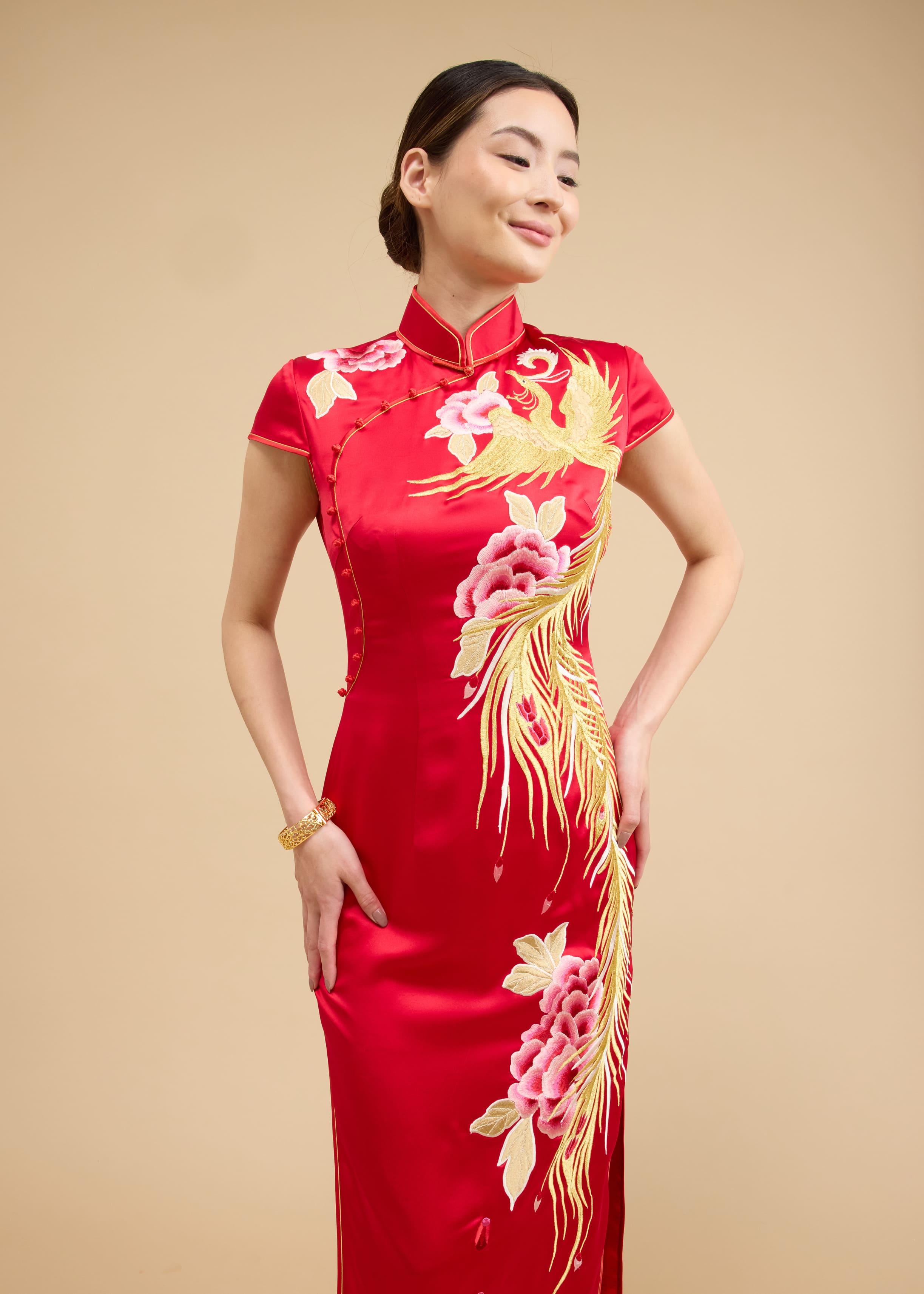 May Bespoke Dress | Phoenix and Floral Qipao Chinese Wedding Dress