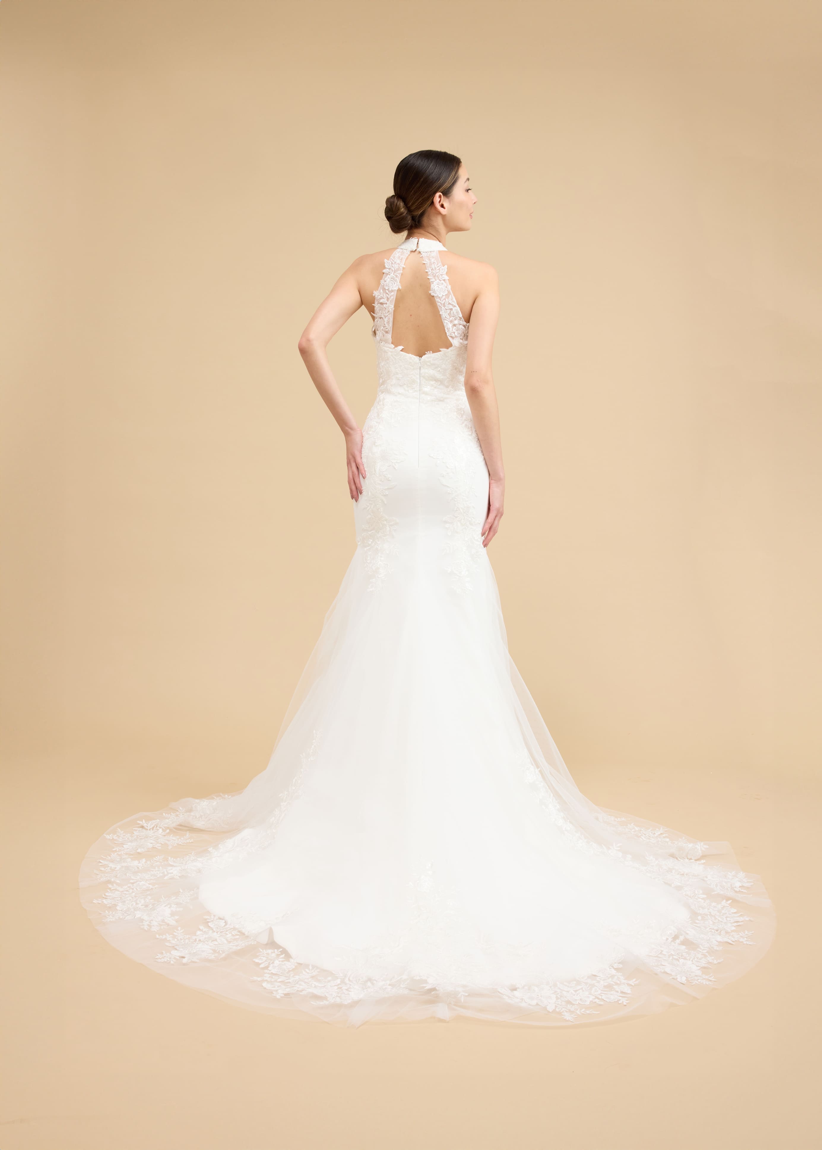 Natalie Bespoke Dress | Modern White Lace Halter Top Chinese Wedding Dress