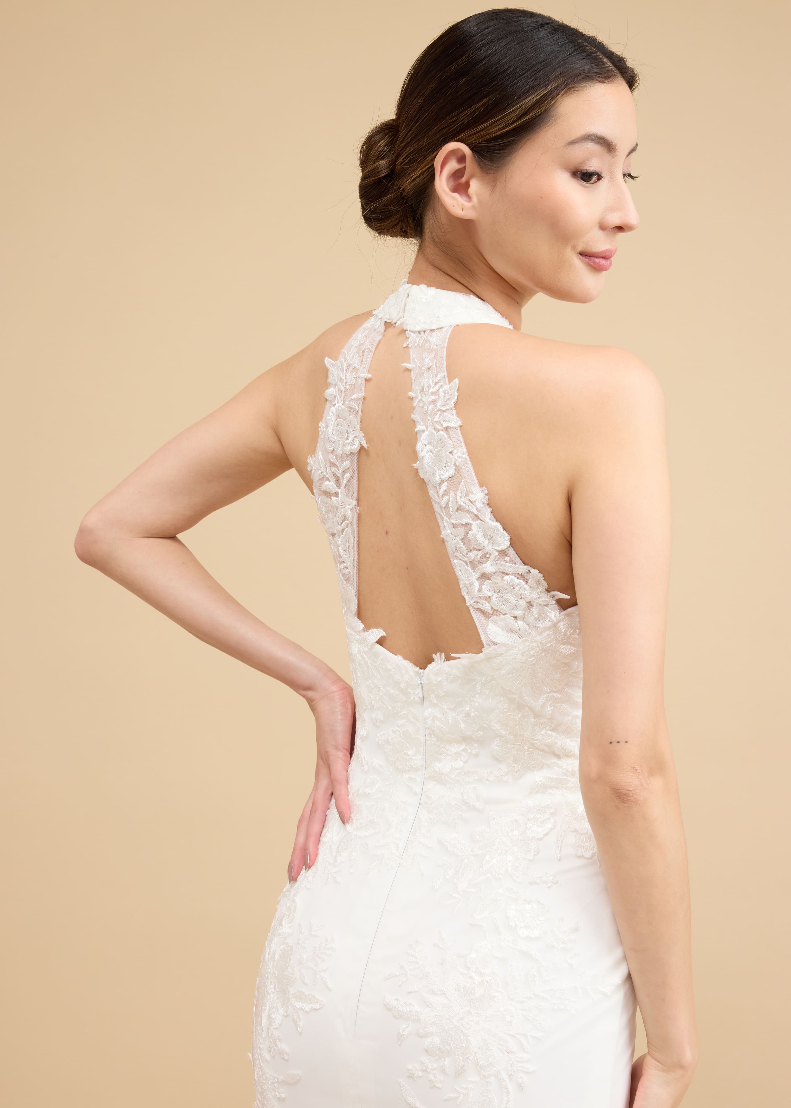 Natalie Bespoke Dress | Modern White Lace Halter Top Chinese Wedding Dress
