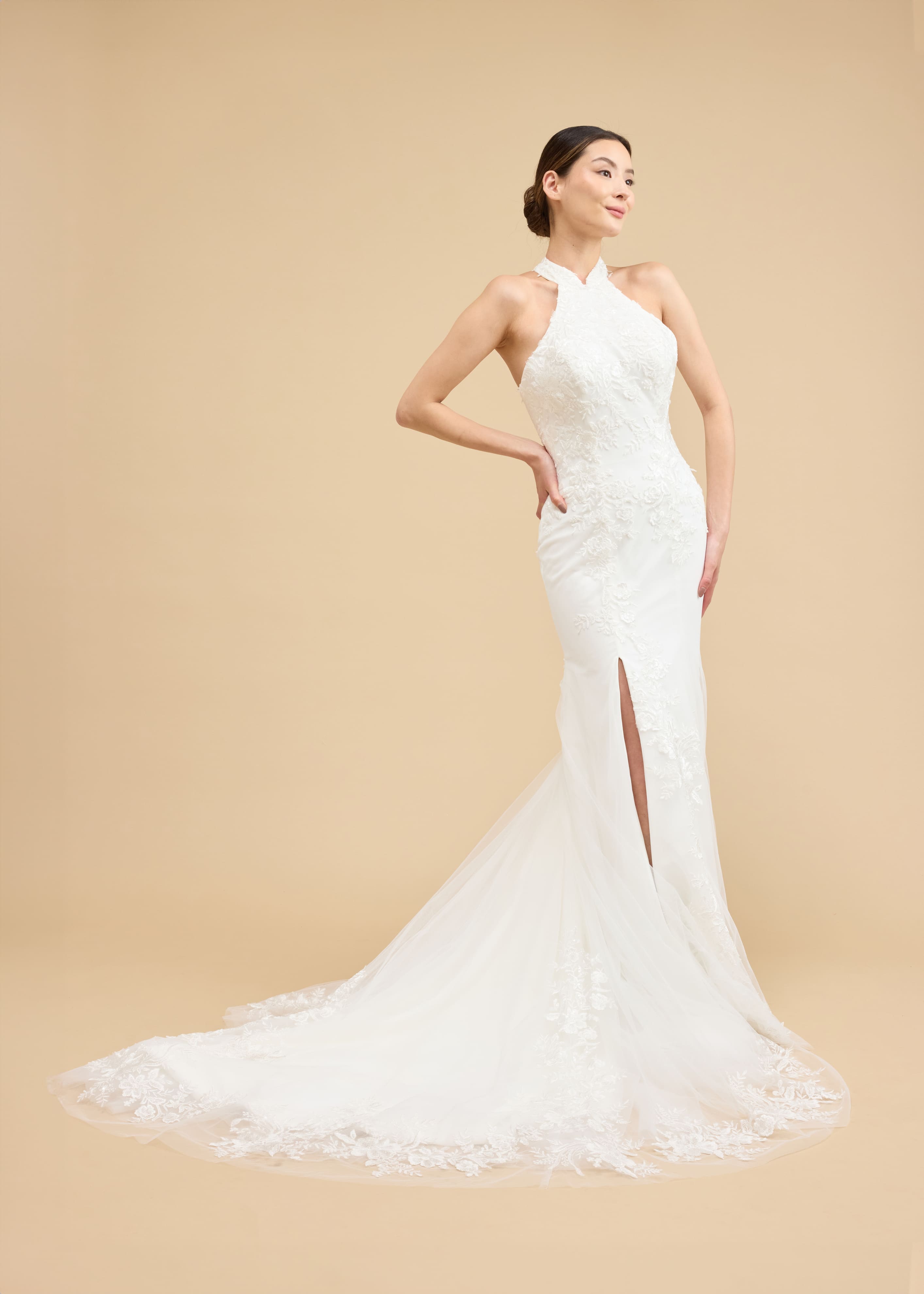 Natalie Bespoke Dress | Modern White Lace Halter Top Chinese Wedding Dress