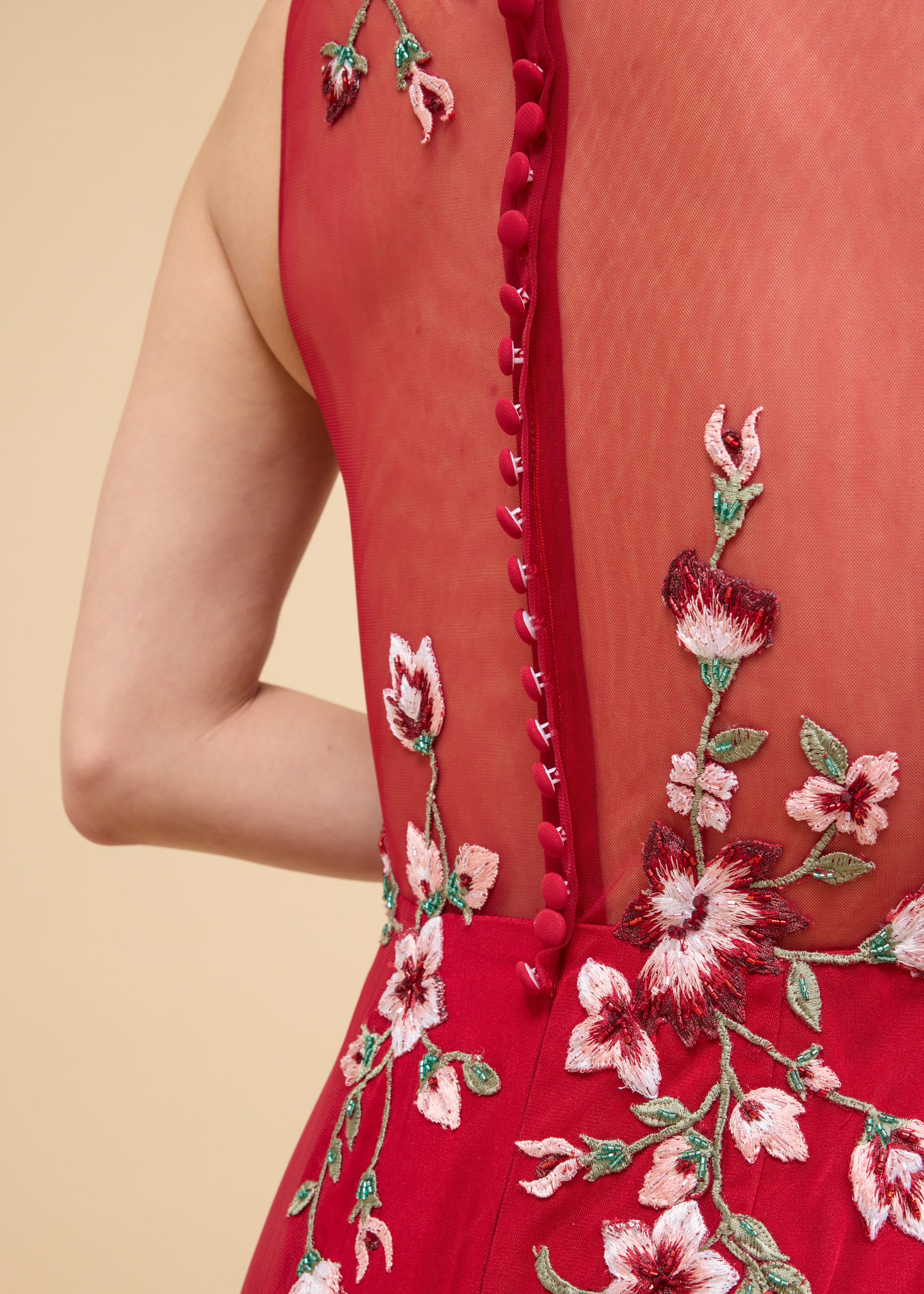 Olivia Bespoke Dress | Modern Wine Red Floral Mermaid Chinese Wedding Dress