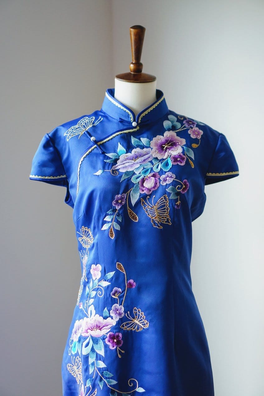 Tammy Bespoke Dress | Purple Embroidered Silk Qipao | East Meets Dress