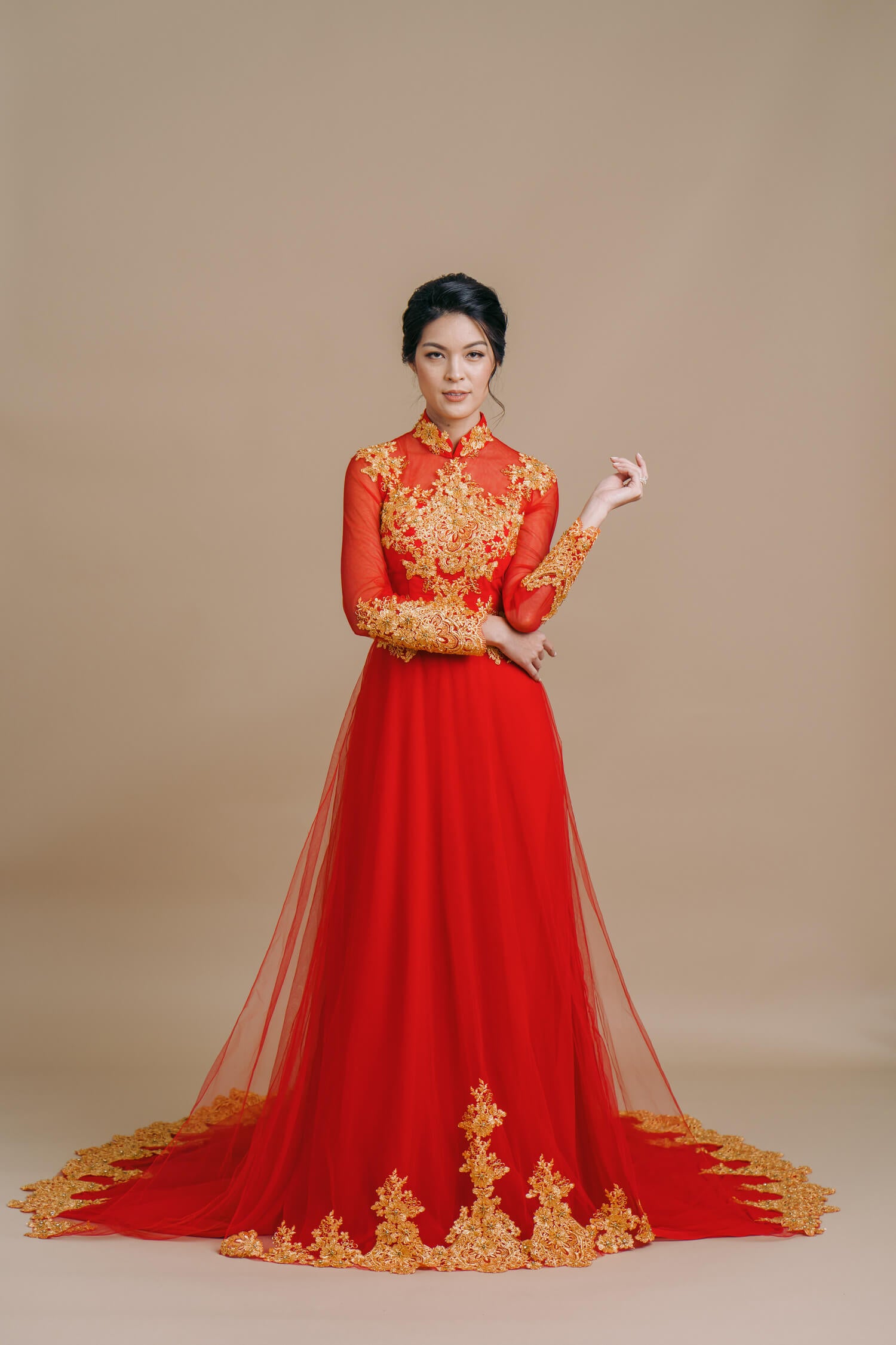 Traditional Vietnamese Wedding Dress | Red and Gold Ao Dai Traditional Vietnamese Wedding Dress | Red and Gold Ao Dai