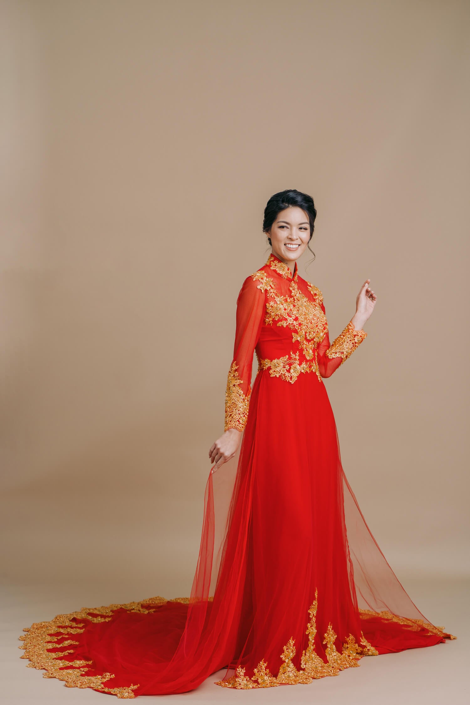 Traditional Vietnamese Wedding Dress | Red and Gold Ao Dai Traditional Vietnamese Wedding Dress | Red and Gold Ao Dai
