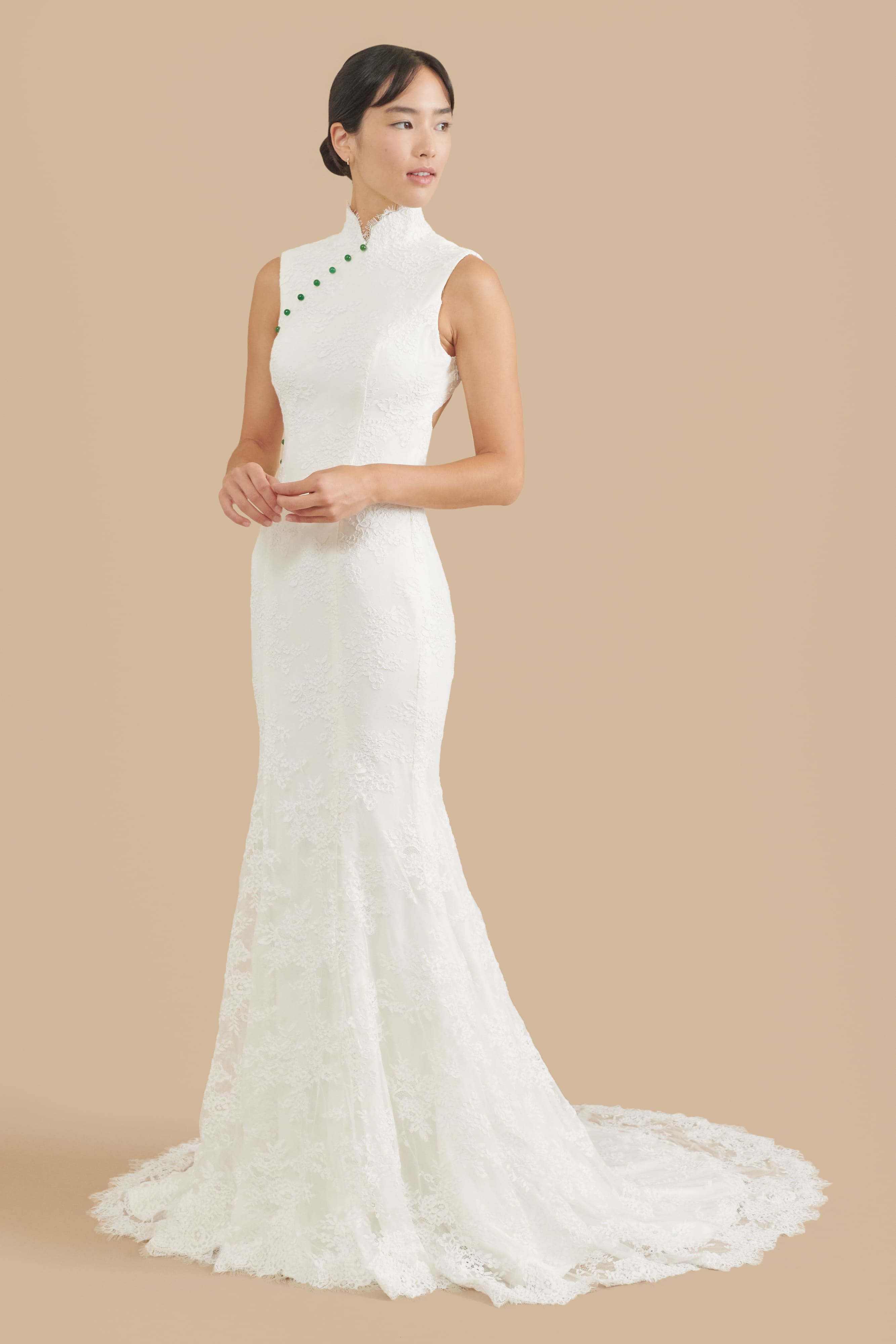 Jade Bespoke Dress | White Lace Cheongsam Wedding Dress | East