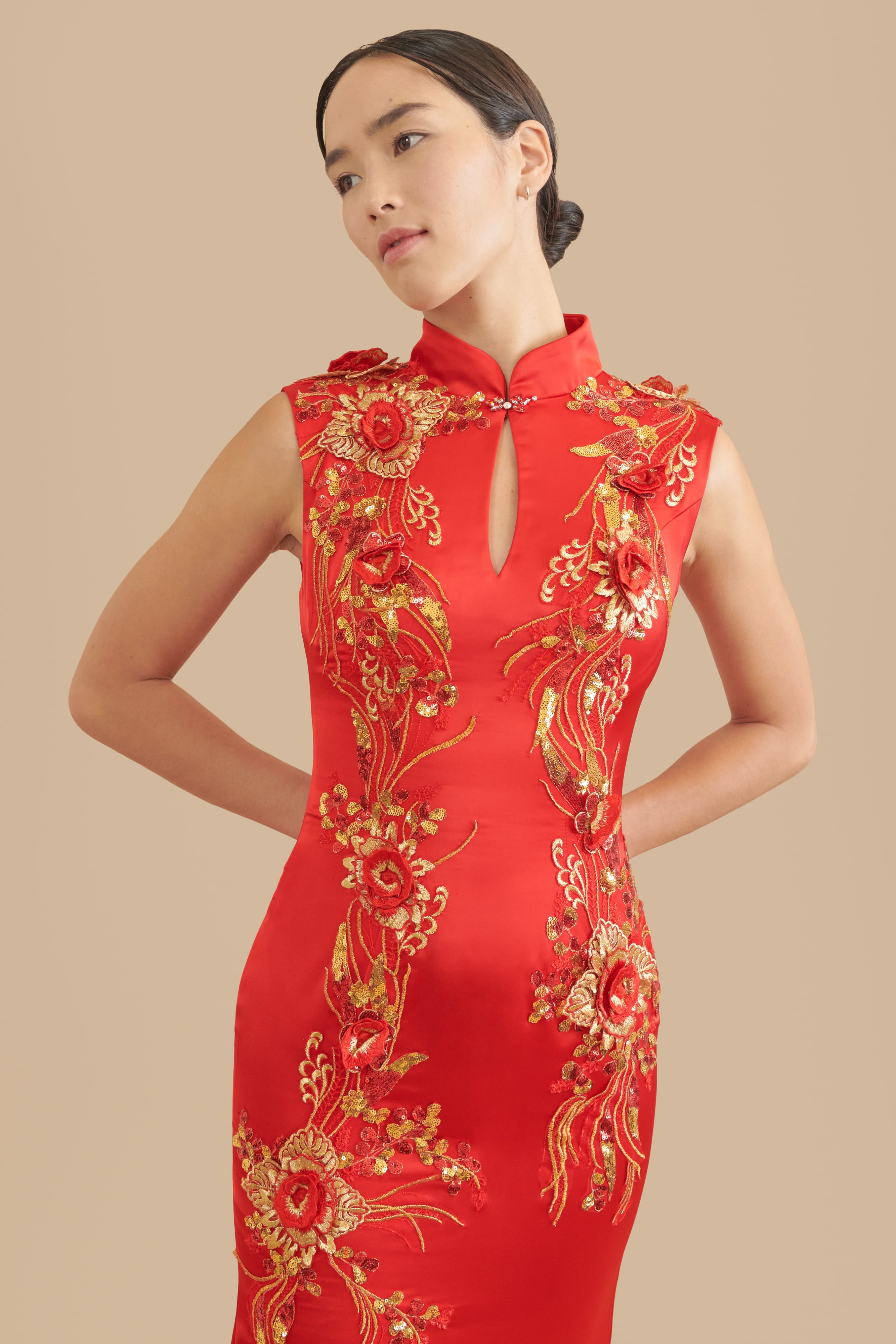 Maxine Bespoke Dress | Modern Red & Gold Chinese Wedding Dress | East Meets Dress Maxine Bespoke Dress | Modern Red & Gold Chinese Wedding Dress | East Meets Dress