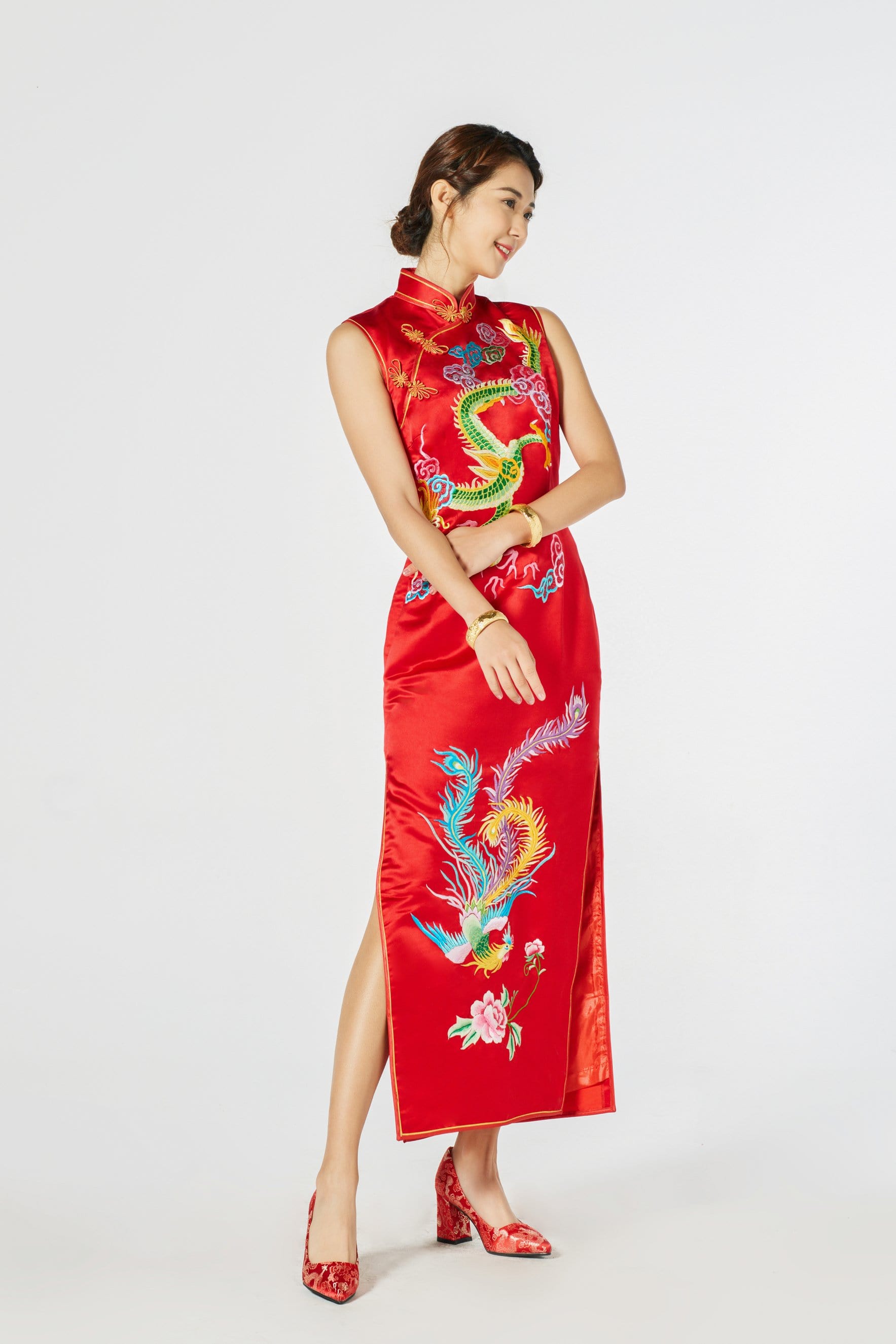 Coral Bespoke Dress | Embroidered Silk Wedding Qipao | East Meets Dress