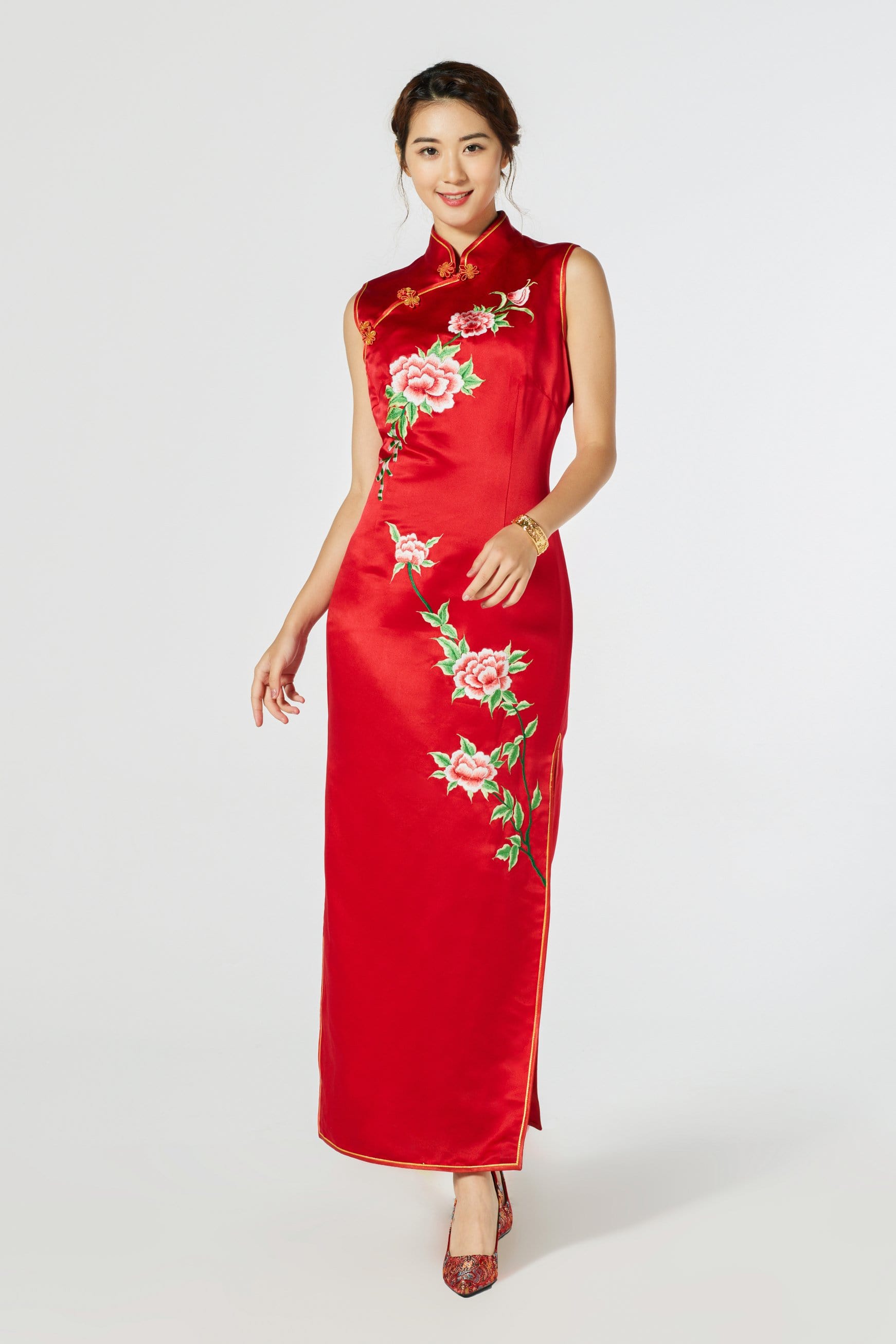 Coral Bespoke Dress | Embroidered Silk Wedding Qipao | East Meets Dress Coral Bespoke Dress | Embroidered Silk Wedding Qipao | East Meets Dress