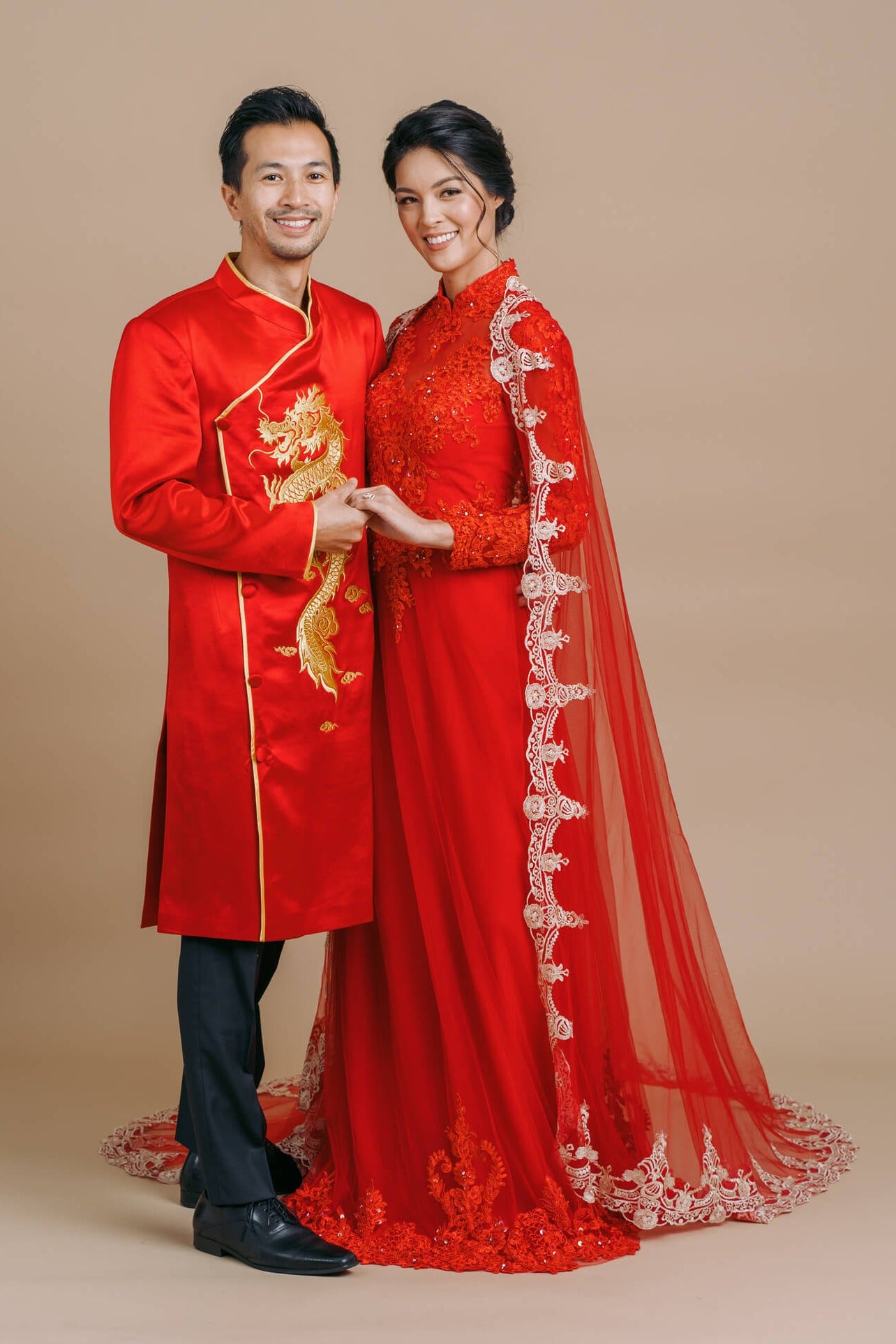 Modern Vietnamese Wedding Dress With Removable Cape