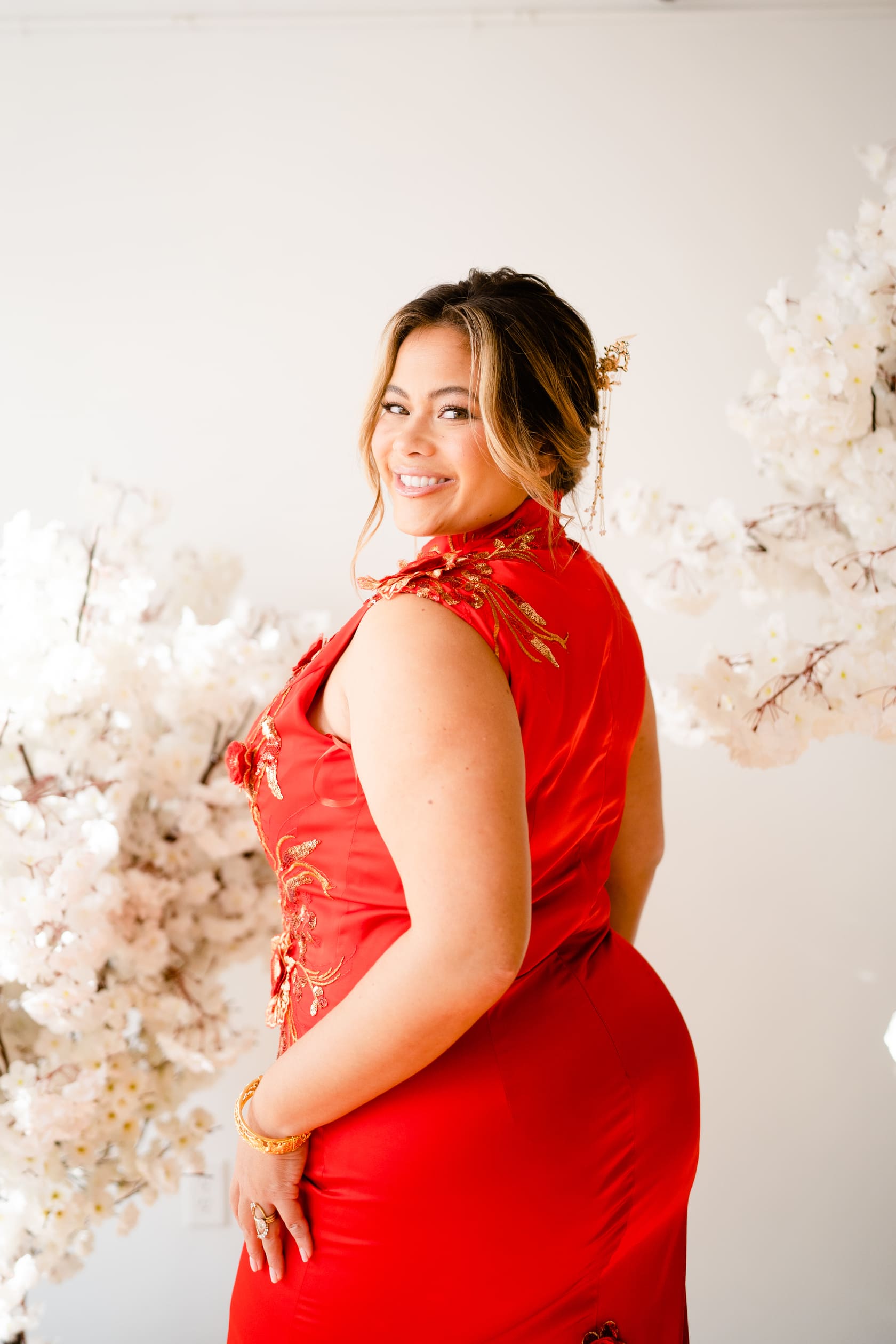 east meets dress Maxine Bespoke Dress | Modern Red & Gold Chinese Wedding Dress