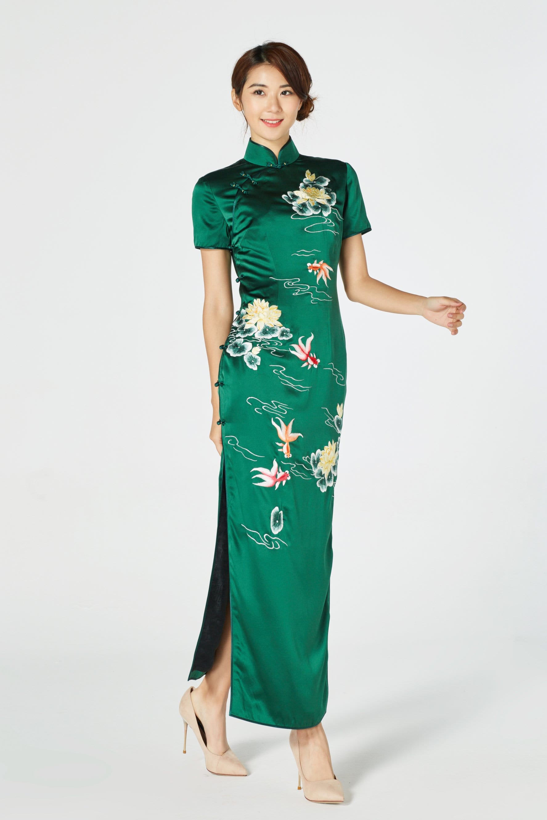 Ming-Na Bespoke Dress, Modern Green Silk Qipao