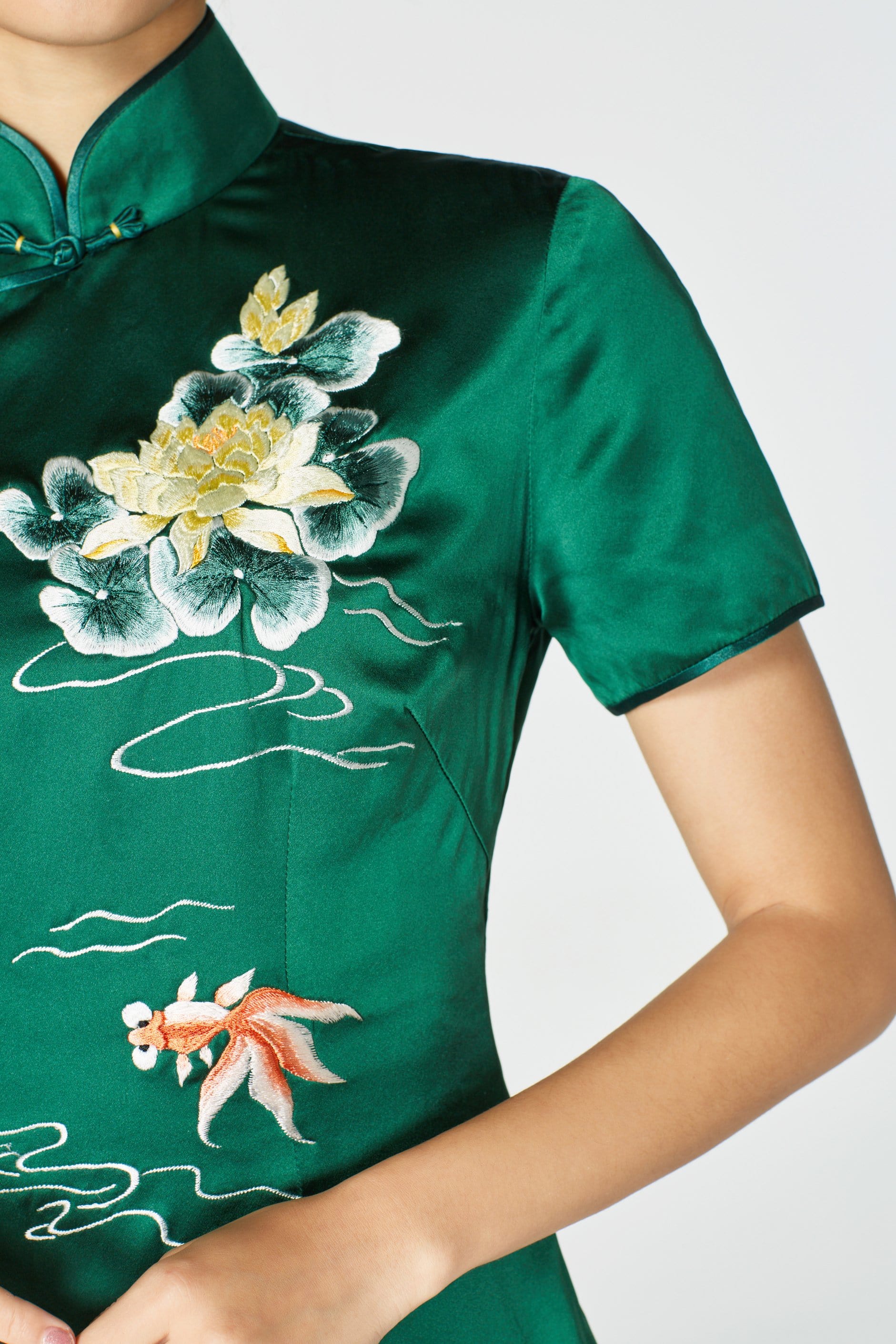 Ming-Na Bespoke Dress | Modern Green Silk Qipao | East Meets Dress Ming-Na Bespoke Dress | Modern Green Silk Qipao | East Meets Dress