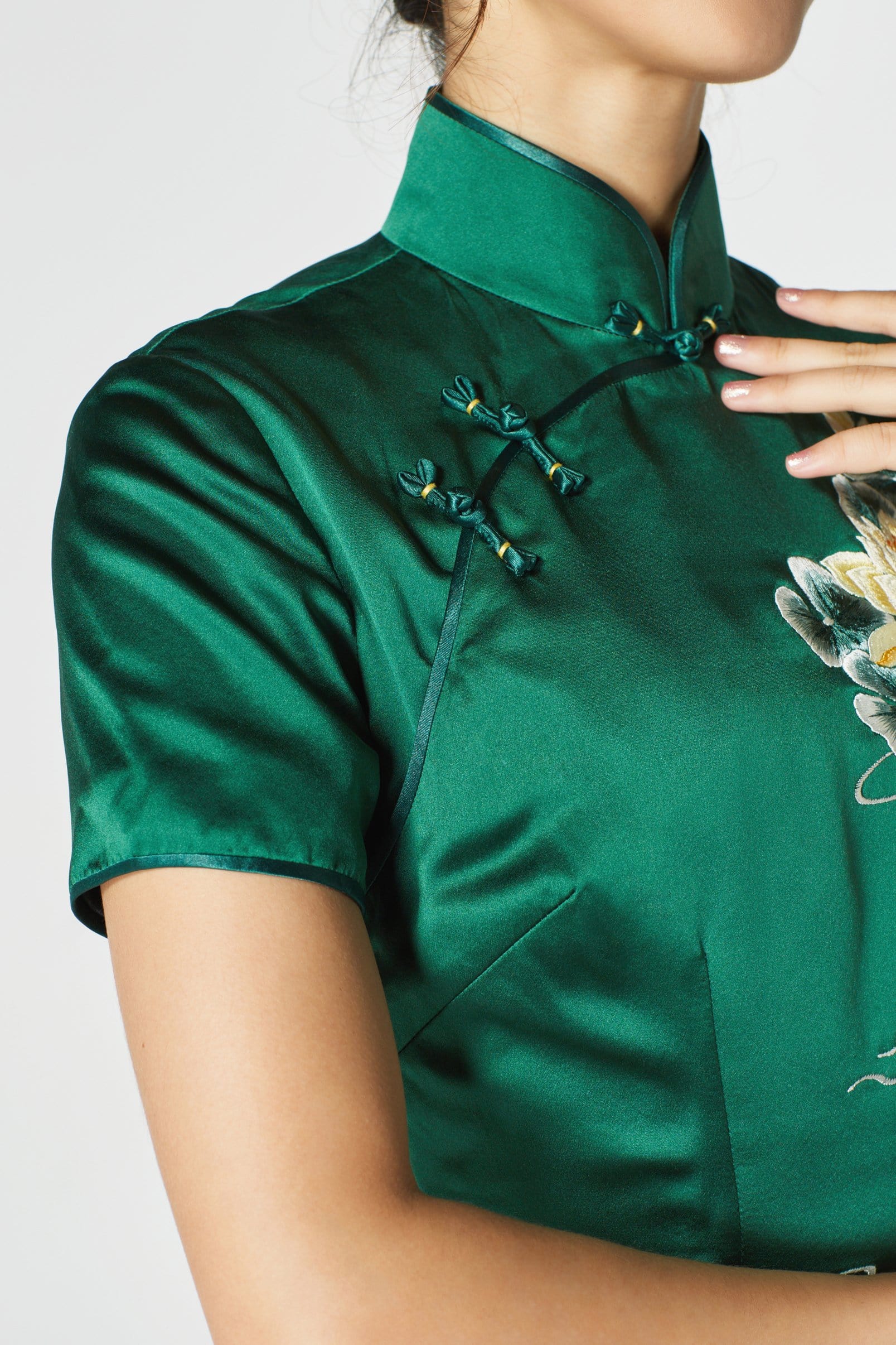Ming-Na Bespoke Dress | Modern Green Silk Qipao | East Meets Dress Ming-Na Bespoke Dress | Modern Green Silk Qipao | East Meets Dress