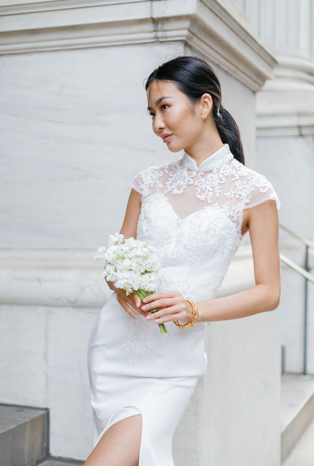 Amal Bespoke Dress | Modern Lace Wedding Cheongsam | East Meets Dress Amal Bespoke Dress | Modern Lace Wedding Cheongsam | East Meets Dress