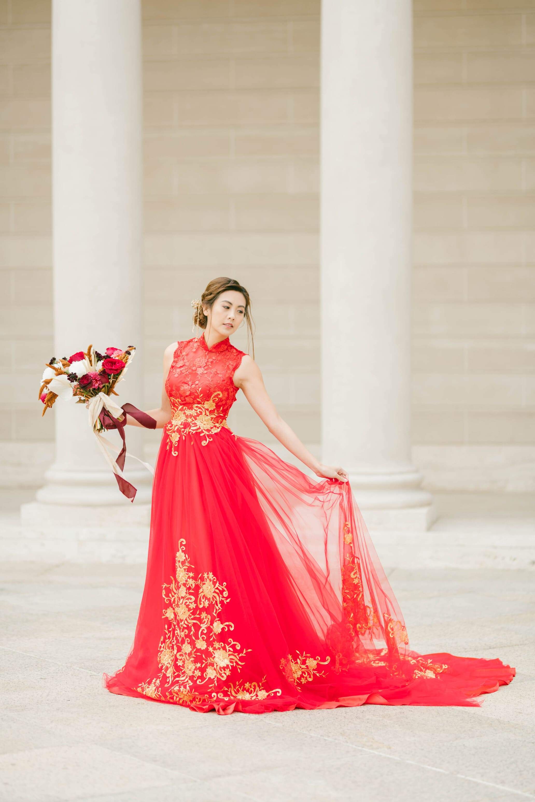 Mindy Bespoke Dress Modern Red Gold Chinese Wedding Dress