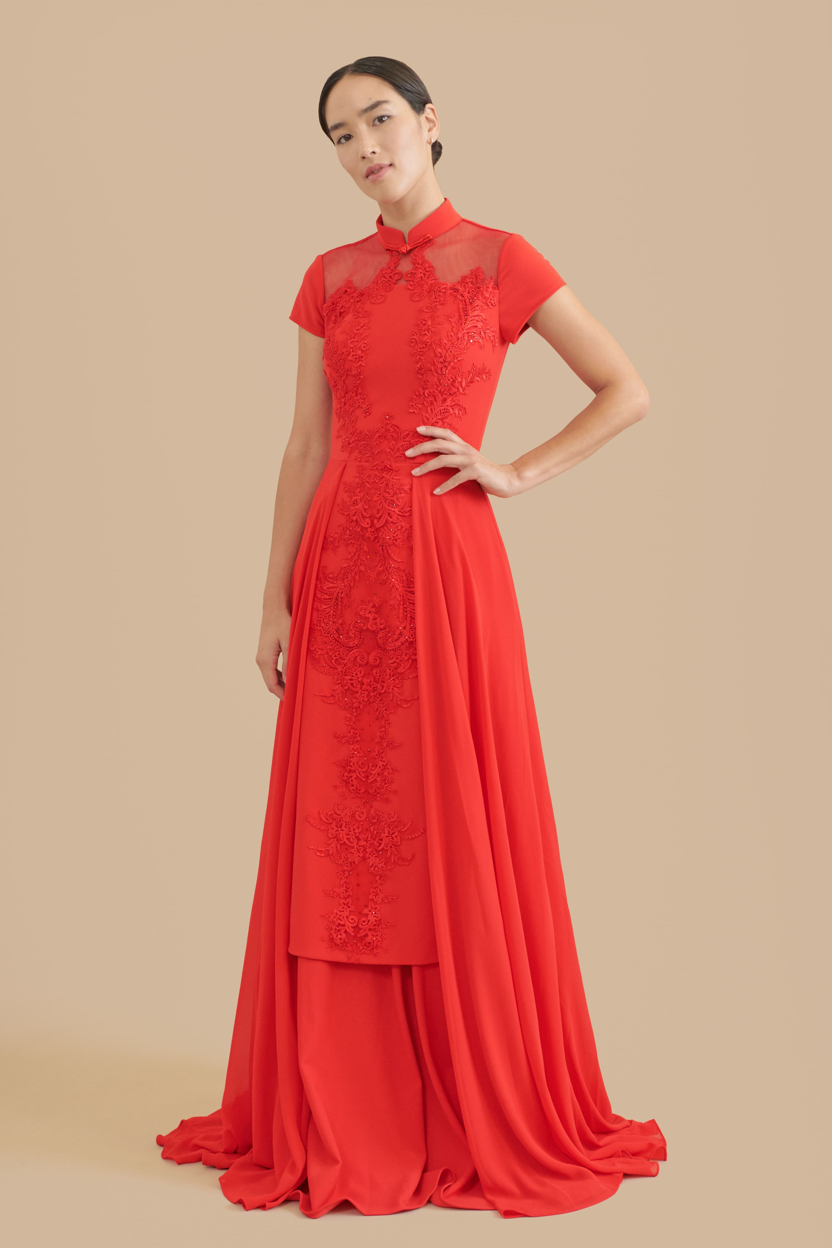 mandarin bridesmaid dresses bridesmaid Qipao, bridesmaid cheongsam, bridesmaid Chinese dress XL / Champagne