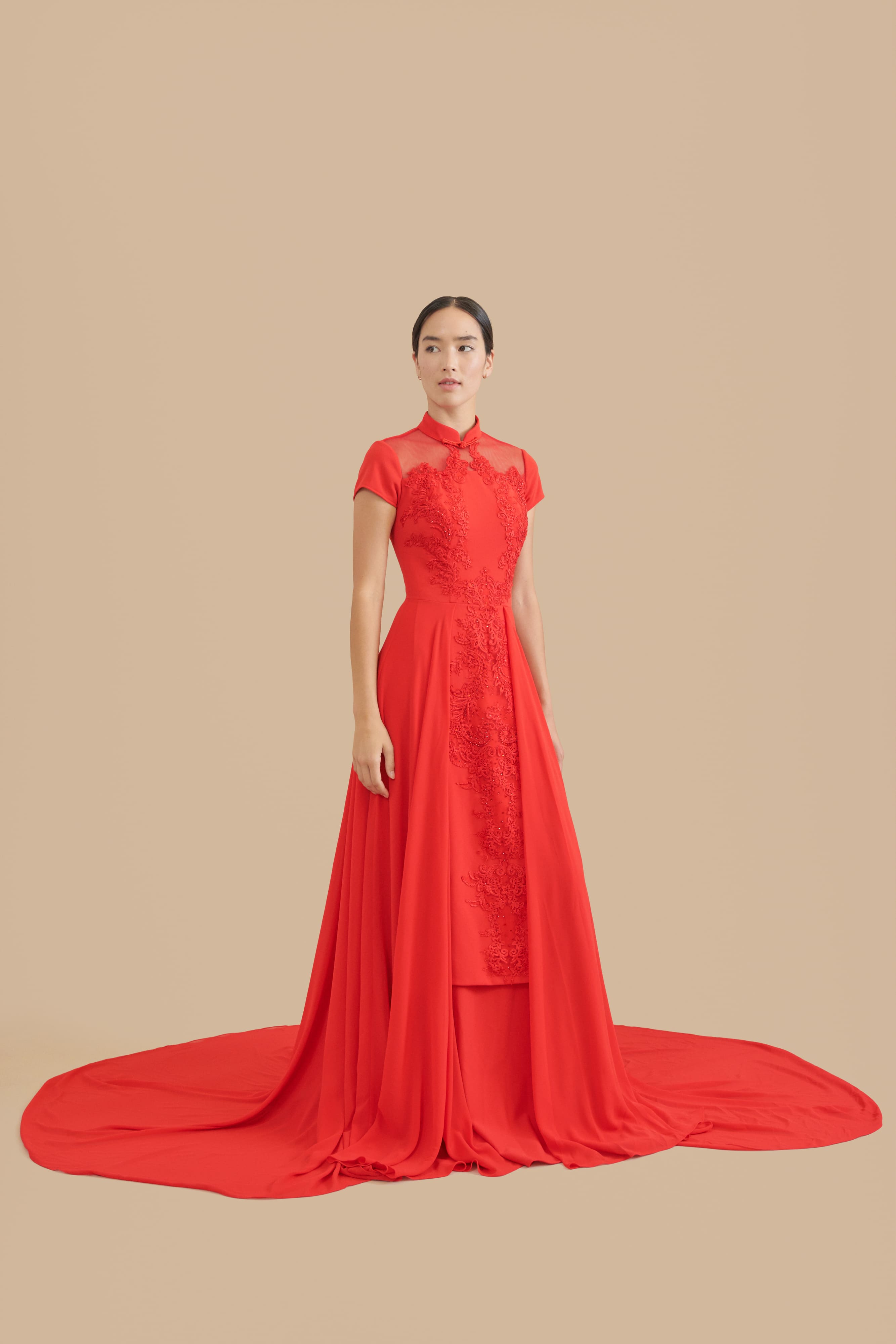 Connie Bespoke Dress | Red Modern Wedding Cheongsam East Meets Dress