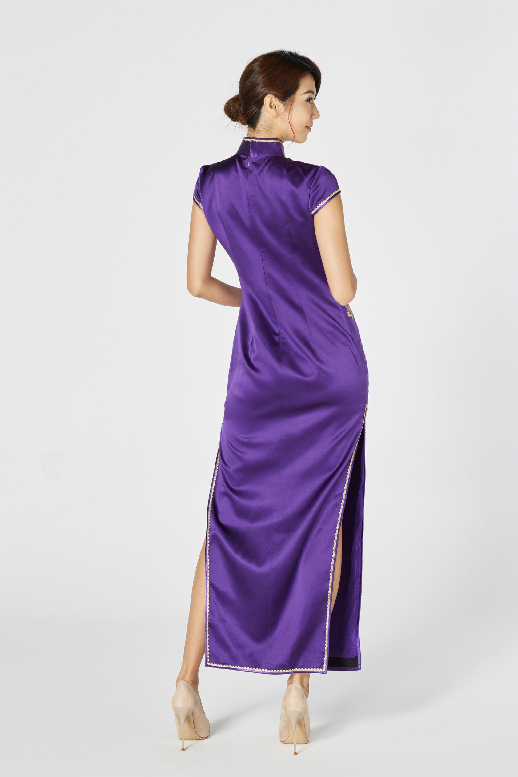 Tammy Bespoke Dress | Purple Embroidered Silk Qipao Tammy Bespoke Dress | Purple Embroidered Silk Qipao