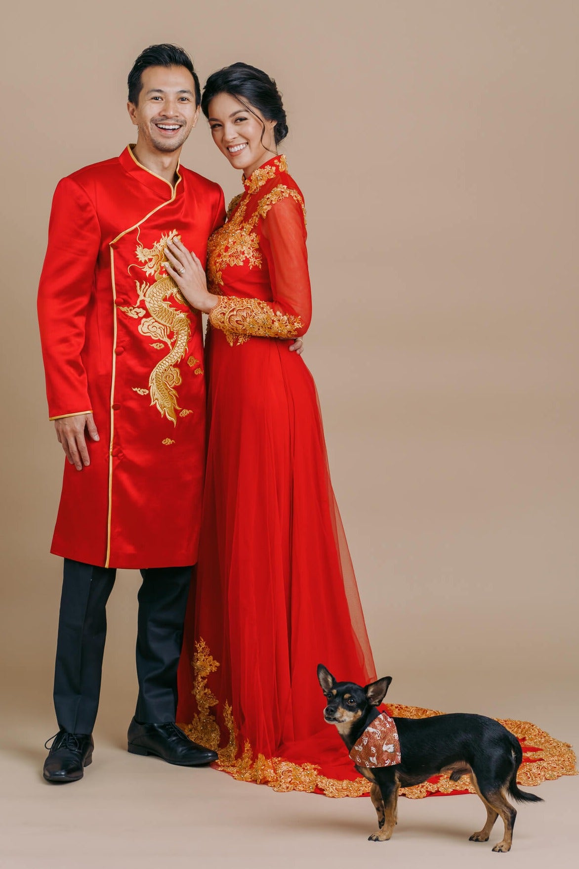 Nguyen Jacket | Red & Gold Vietnamese Wedding Men’s Ao Dai