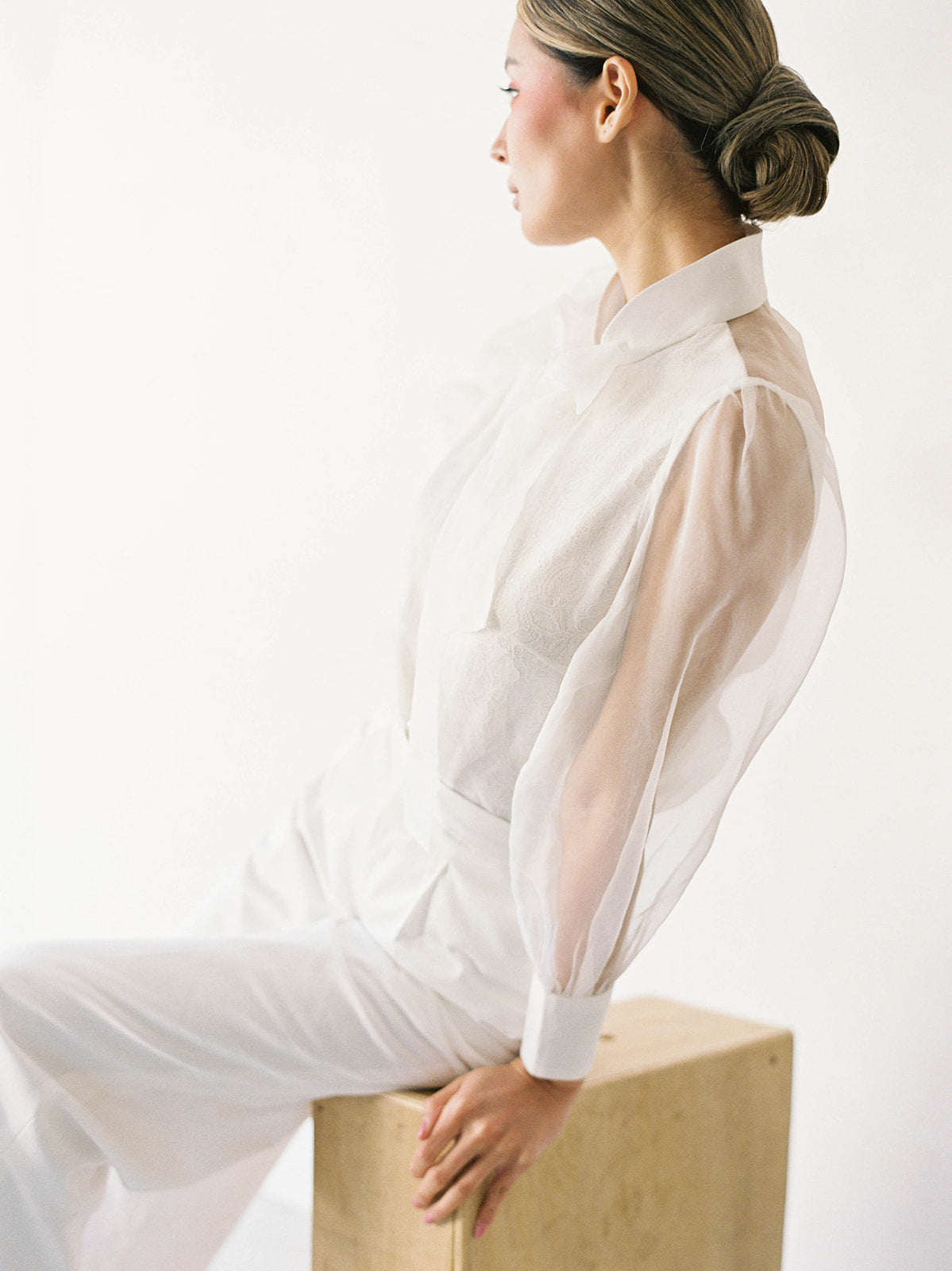 Helen Bespoke Pantsuit | Modern White Cheongsam Pantsuit